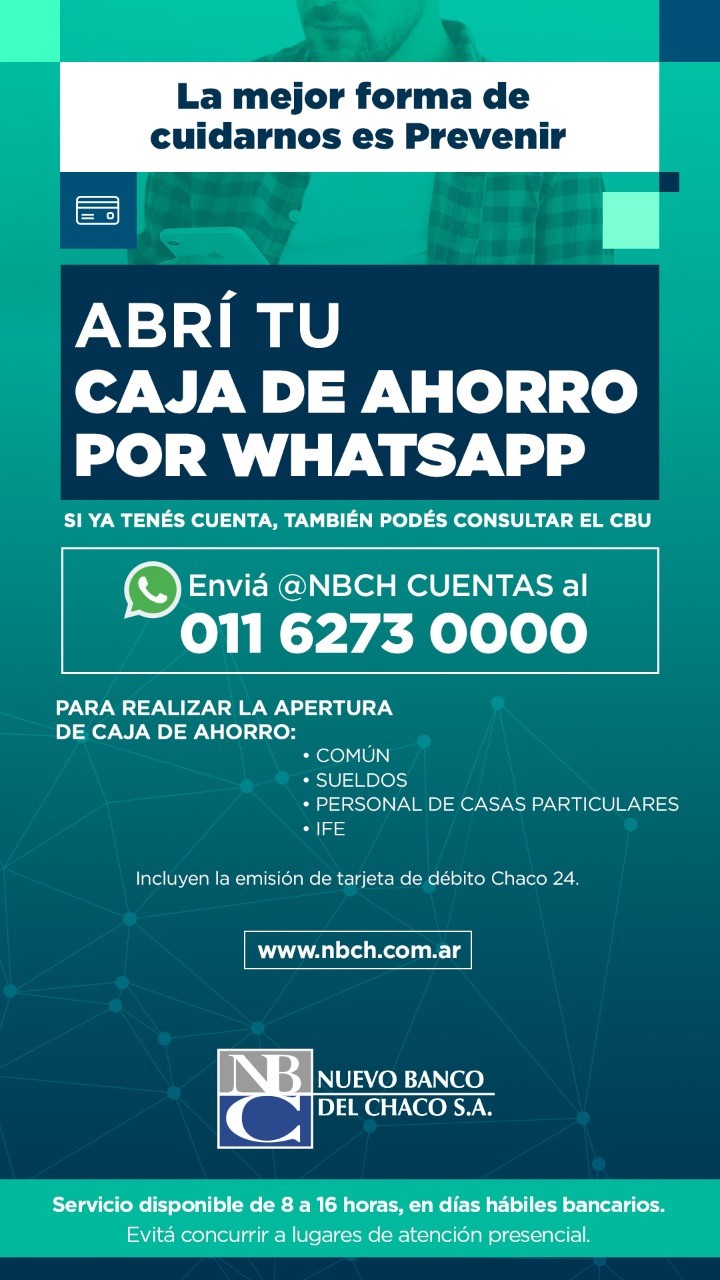 El Nuevo Banco del Chaco habilita cajas de ahorro por WhatsApp